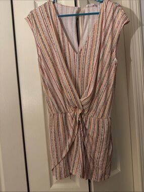 BCBGeneration Multicolor Striped Tie-Front Romper